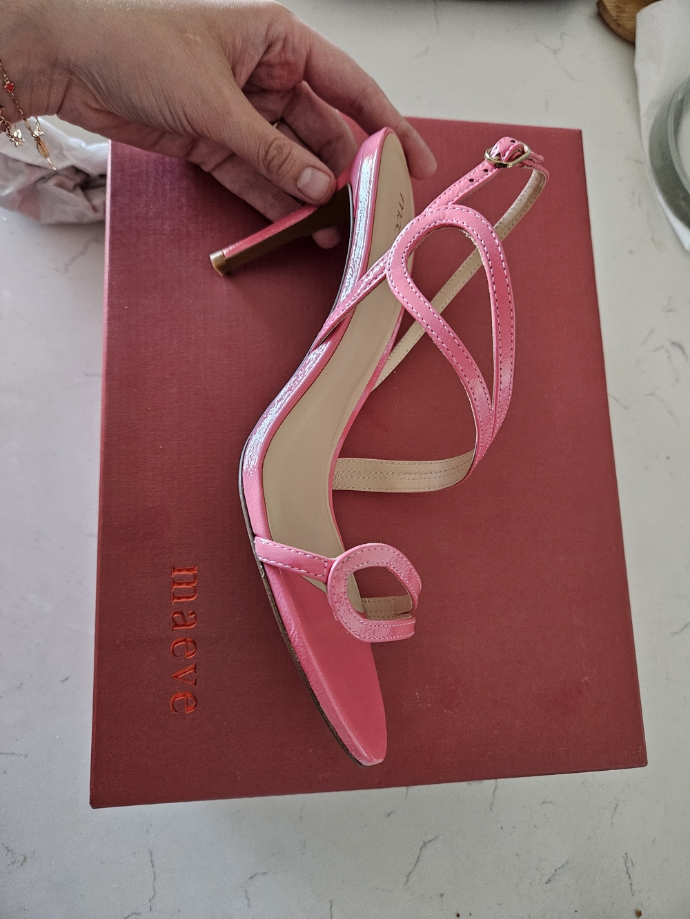 Anthropologie Pink Patent Strappy Heeled Sandals - Picture 9 of 9